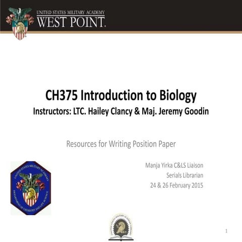 CH375 Intro to Biology - Library Resources
