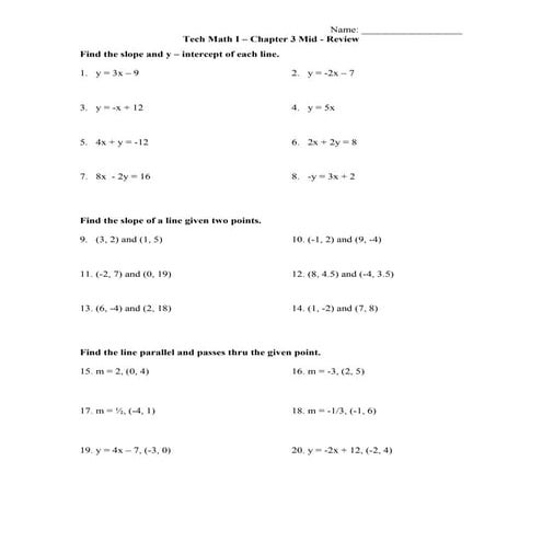 TechMathI - Ch3 Mid Review