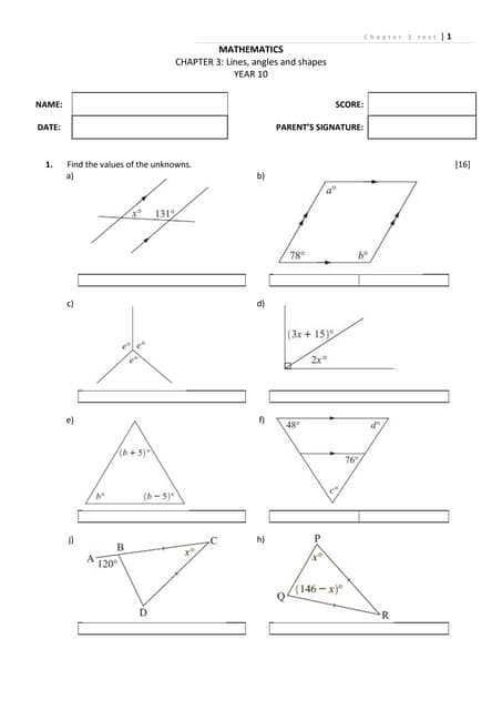 Geometry:  Lines, angles and shapes