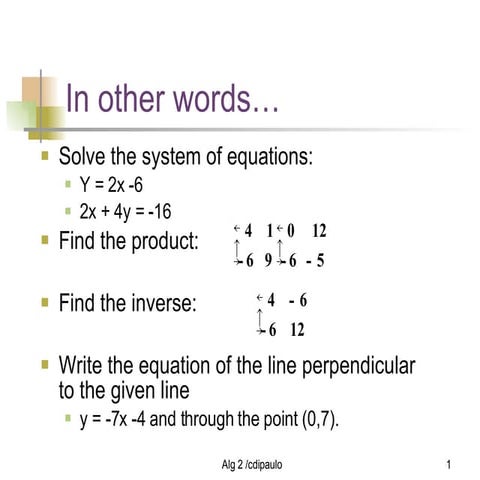 Ch4.4 Systems W Matrices | PPT