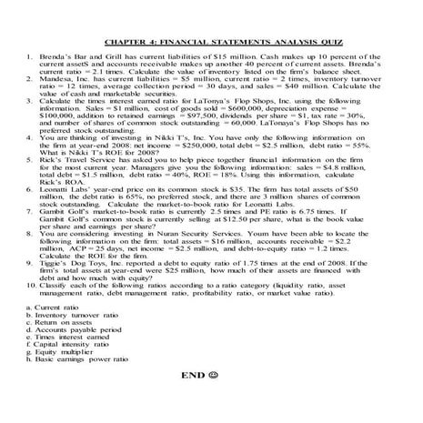 Financial Ratios Quiz