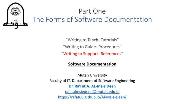 Software Documentation - writing to support - references