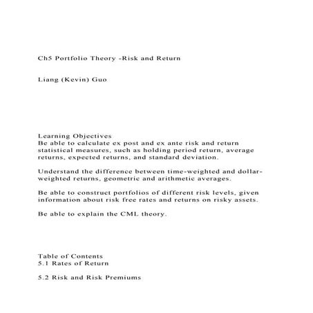 Ch5 Portfolio Theory -Risk and ReturnLiang (Kevin) Guo.docx