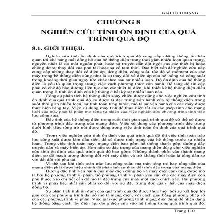 CHƯƠNG 8 PHẦN 1 NGHIÊN CỨU TÍNH ỔN ĐỊNH CỦA QUÁ TRÌNH QUÁ ĐỘ