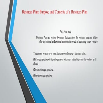 Entrepreneurship - Contents of Business Plan