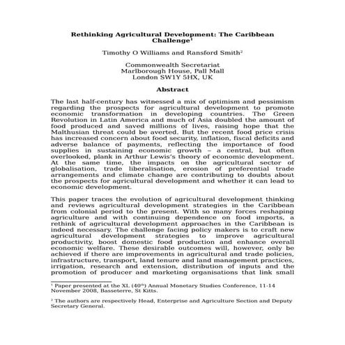 Rethinking agricultural development,the caribbean