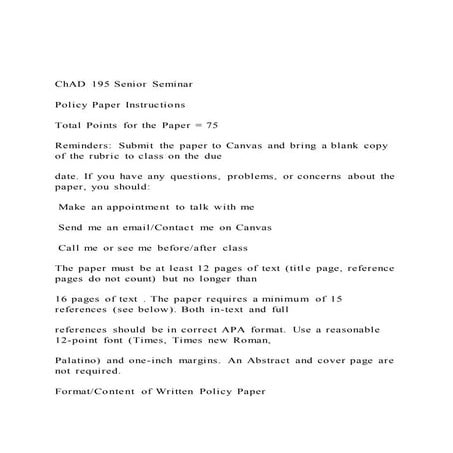 ChAD 195 Senior Seminar Policy Paper Instructions Tot | DOCX