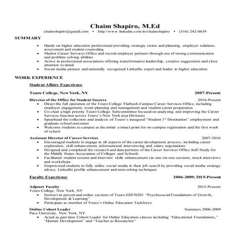 Chaim Shapiro Resume 