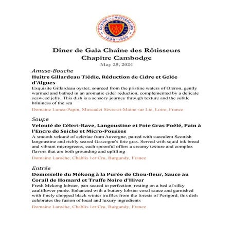Chaine des Rotisseurs Gala Dinner Menu May 25 2024 Cambodia
