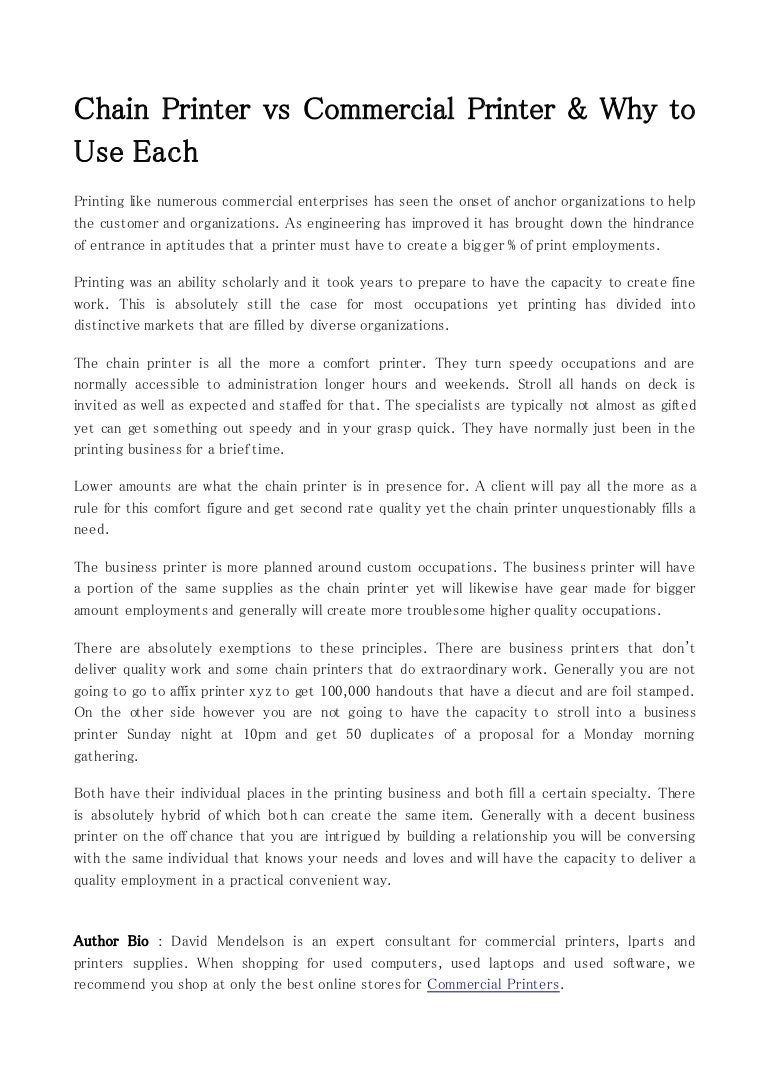 Chain printer vs commercial printer & why to use each