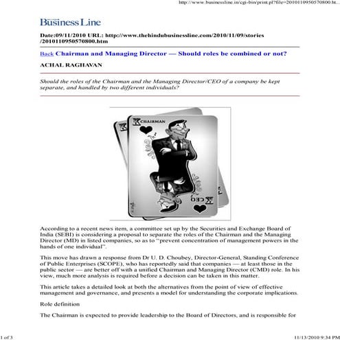 Chairman and MD / CEO - combined or separate roles? | PDF