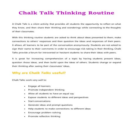 Chalk talk thinking routine