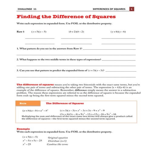 Challenge 11 multiplying differences of squares