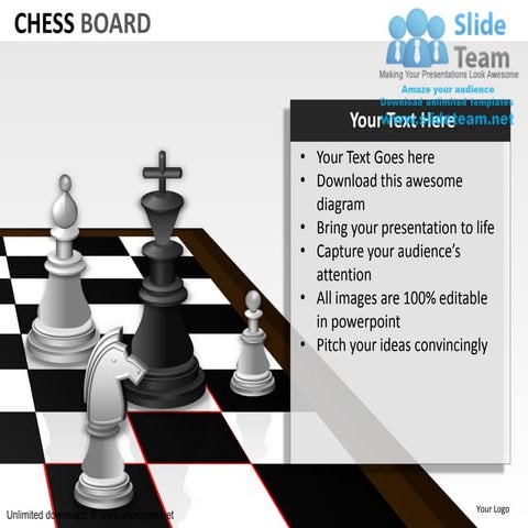 Challenge chess board strategy king knight pawn bishop power point slides and...