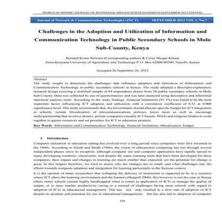  Challenges in the Adoption and Utilization of  Information and Communication...