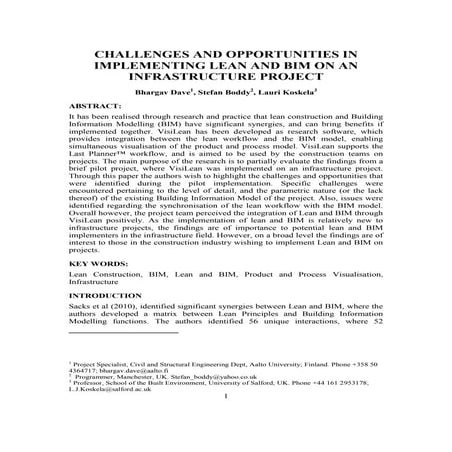 Challenges and Opportunities in Implementing Lean and BIM on an Infrastructur...