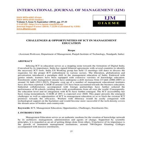 Challenges and opportunities of ict in management education | PDF