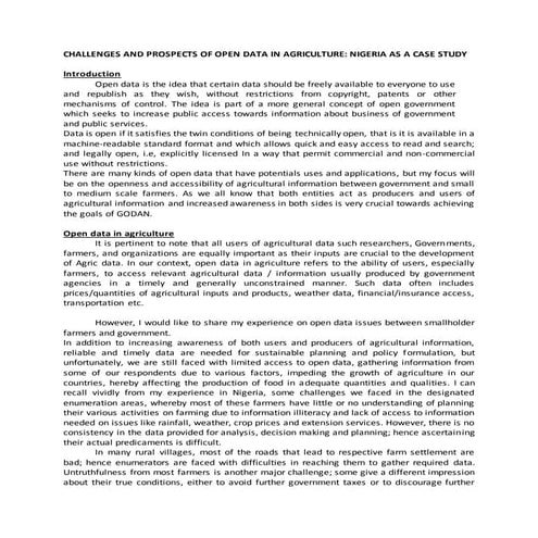 Challenges and prospects of open data in agriculture 