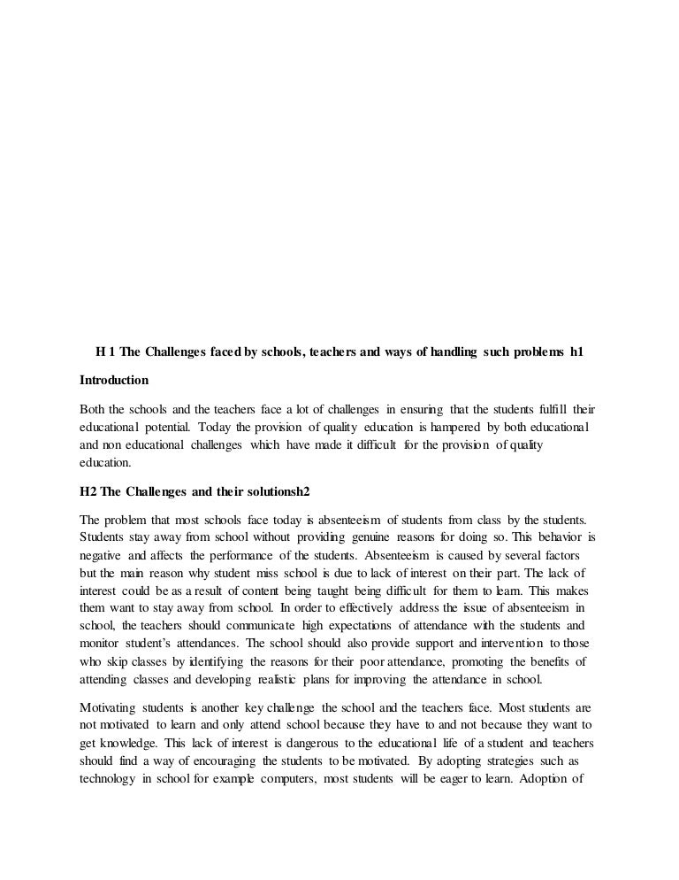 Challenges Faced By Schools Teachers And Ways Of Handling Such Probl 