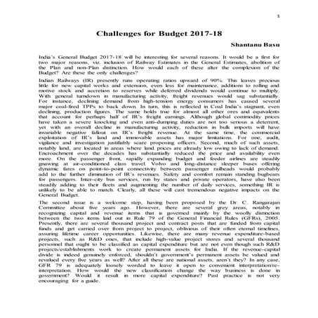 Challenges in India's General Budget 2017-18
