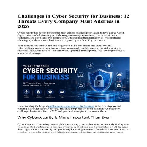 Top 12 Cybersecurity Challenges Businesses Must Address in 2026 | PDF