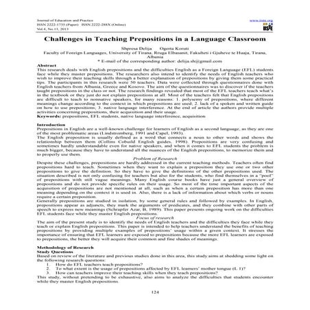 Challenges in teaching prepositions in a language classroom