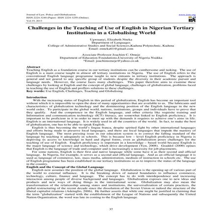 Challenges in the teaching of use of english in nigerian tertiary institution...