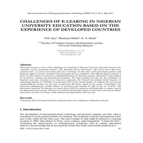 Challenges of E-Learing in Nigerian University Education Based on the Experie...