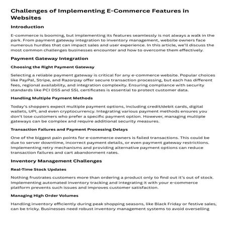 Challenges of Implementing E-Commerce Features in Websites