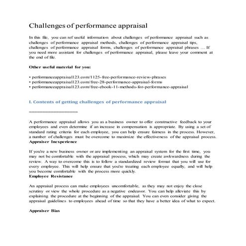Challenges of performance appraisal