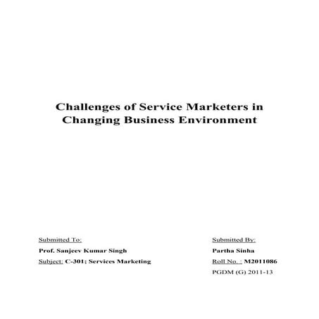 Challenges Of Service Marketers In Changing Business Environment