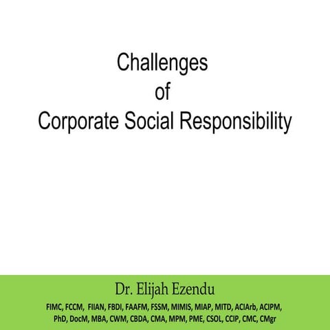 Challenges Of Corporate Social Responsibility