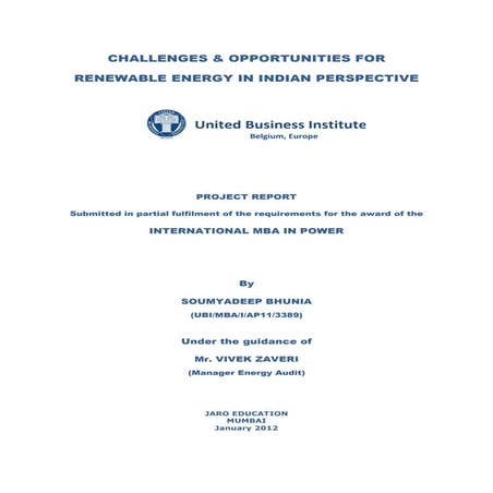Challenges & opportunities for renewable energy in india | PDF