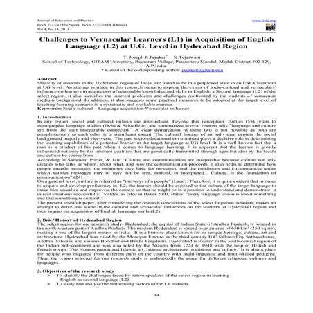 Challenges to vernacular learners (l1) in acquisition of english language (l2...