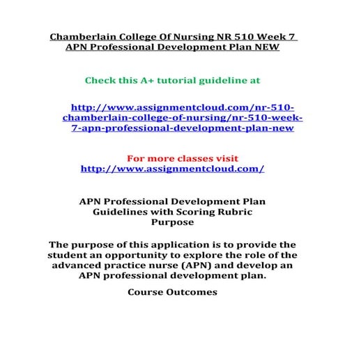 Chamberlain college of nursing nr 510 week 7 apn professional development pla...