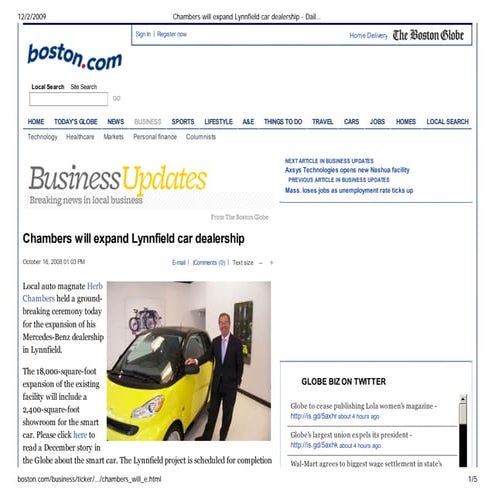 Herb Chambers Will Expand Lynnfield Car Dealership - The Boston Globe