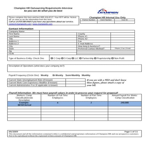 Champion Hr Outsourcing Requirements Interview