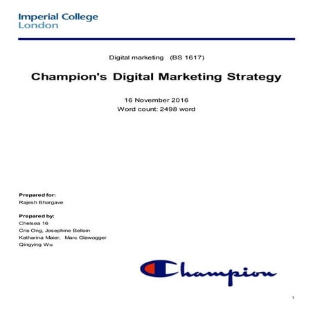 Champion's Digital Marketing Strategy