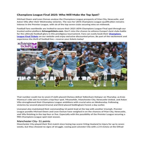 Champions League Final 2025: Who Will Make the Top Spot? | PDF