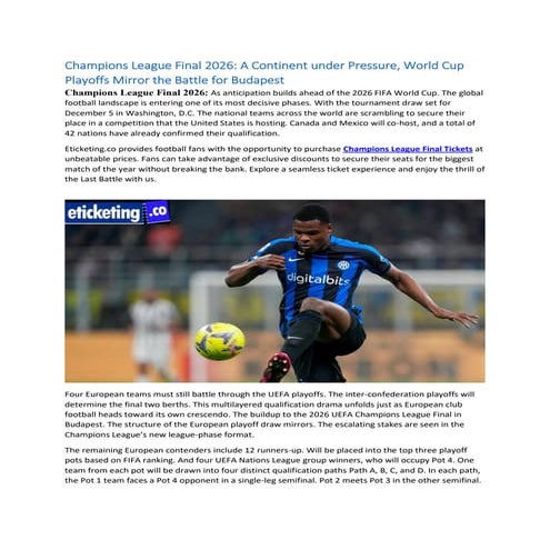 Champions League Final 2026 A Continent under Pressure, World Cup Playoffs Mi...