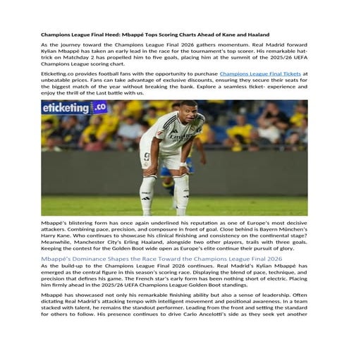 Champions League Final Heed: Mbappé Tops