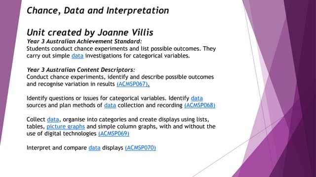 Ideas for teaching chance, data and interpretation of data