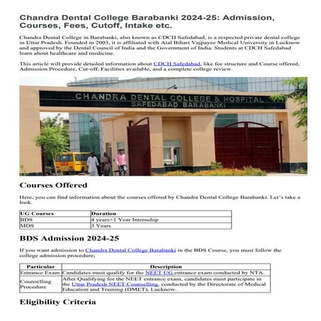 Chandra Dental College Barabanki 2024-25