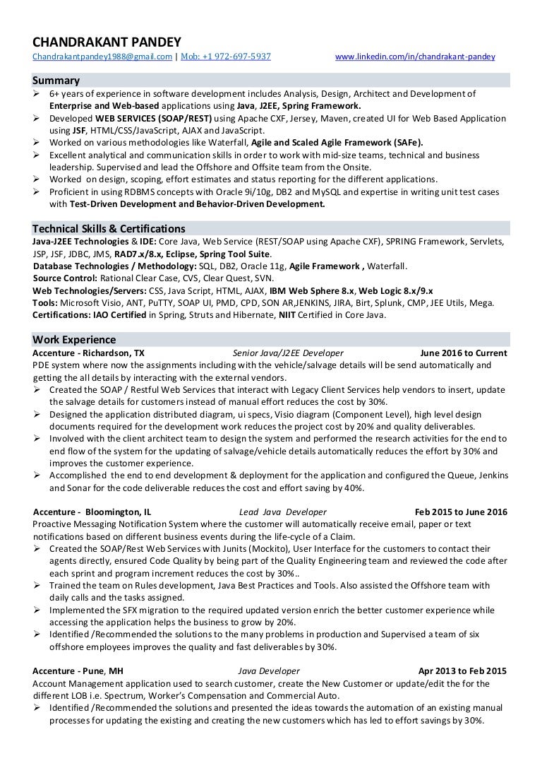 Chandrakant Pandey Java J2ee Developer Resume
