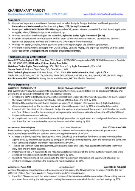 Chandrakant pandey java j2ee developer resume
