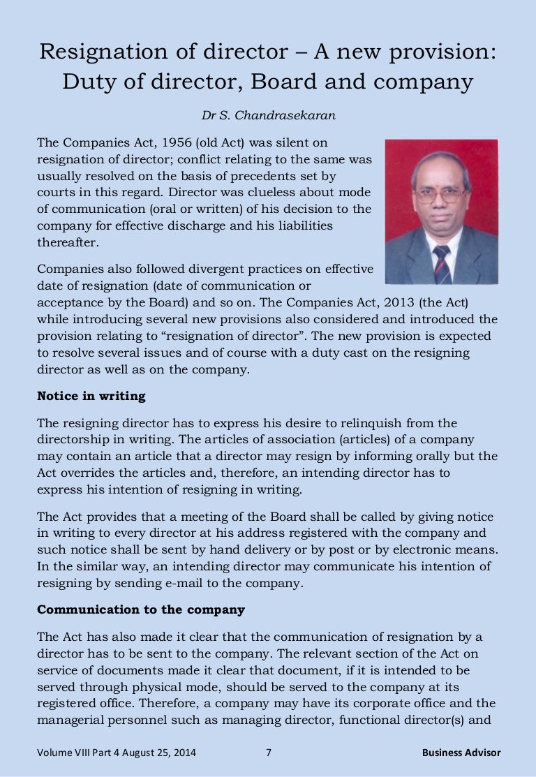 resignation of director a new provision duty of director resigning from a board of directors