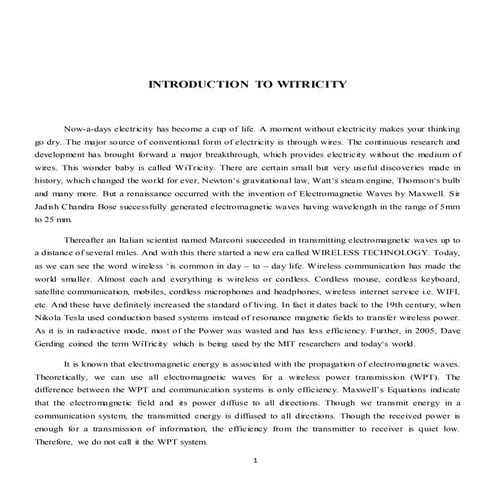 wireless electricity seminar report