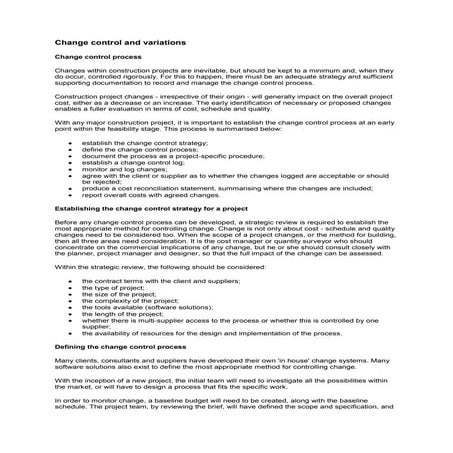 Change control and variations