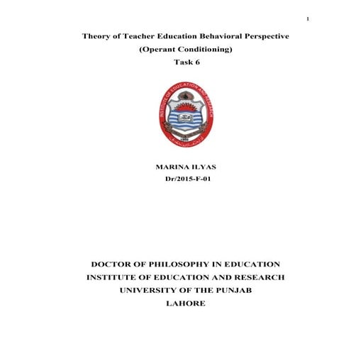 Theory of Teacher Education Behavioral Perspective