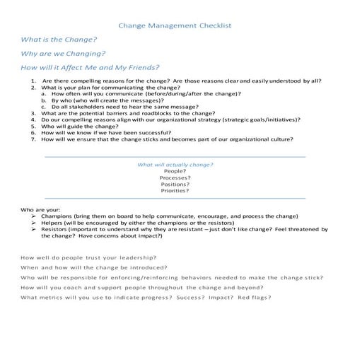 Change management checklist--Simons